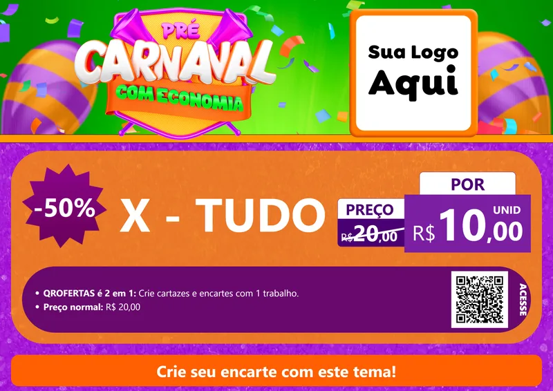 Modelo de Cartaz para Cartaz A4 Horizontal com o tema Pré-Carnaval Com Economia para Hamburgueria