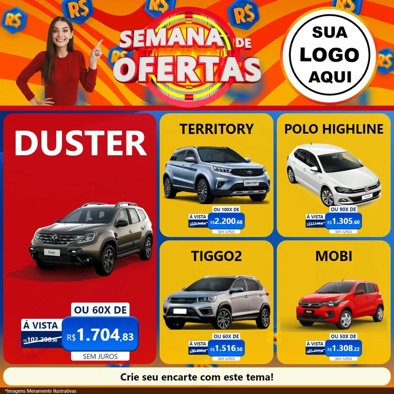 Modelo de Rede Social para Feed Facebook com o tema Semana de Ofertas para Concessionaria de Carros