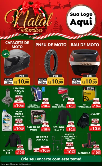 Modelo de Encarte para Encarte Grande com o tema Natal Imperdível para Moto peças