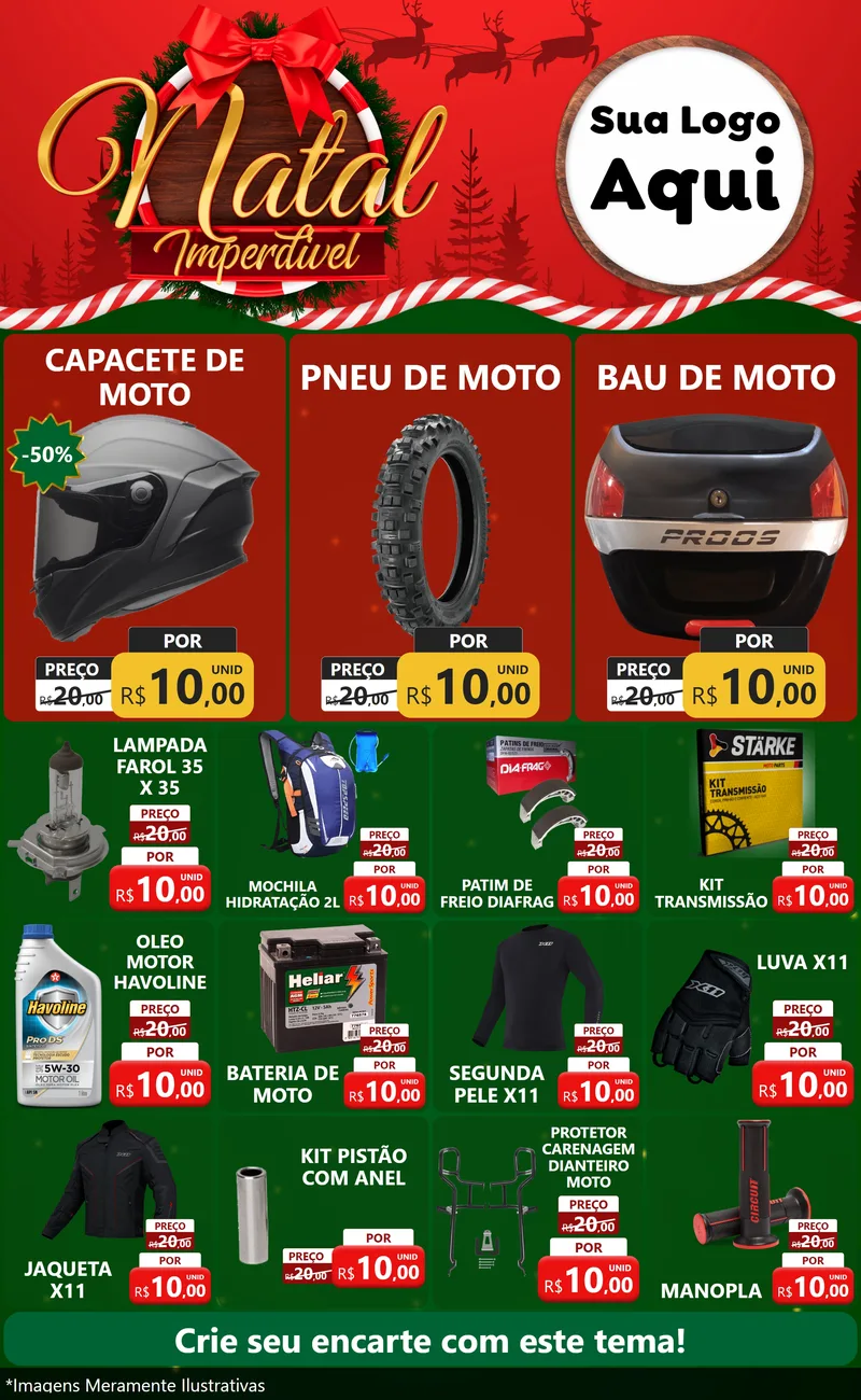 Modelo de Encarte para Encarte Grande com o tema Natal Imperdível para Moto peças