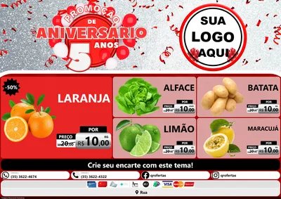 Modelo de Encarte para Encarte A4 Horizontal com o tema Promoção de Aniversário - 5 Anos para Hortifrúti