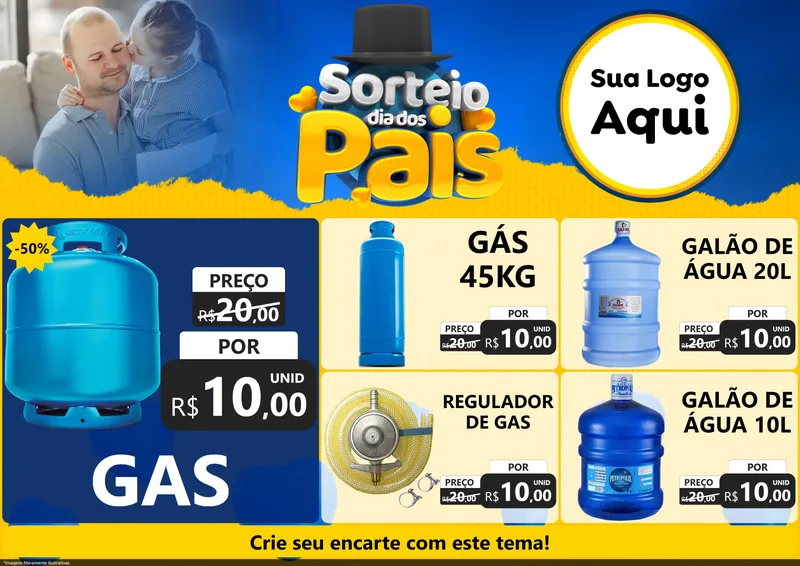 Modelo de Encarte para Encarte A4 Horizontal com o tema Sorteio Dia Dos Pais para Água e gás