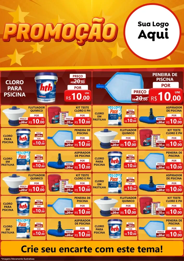 Modelo de Encarte para Encarte A4 Vertical com o tema Promoção para Produtos para Piscina