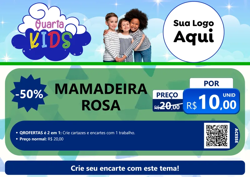Modelo de Cartaz para Cartaz A4 Horizontal com o tema Quarta Kids para Bebês