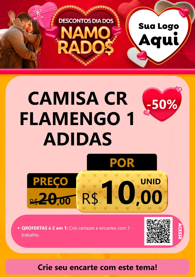 Modelo de Cartaz para Cartaz A4 Vertical com o tema Descontos Dia dos Namorados para Roupas e acessórios