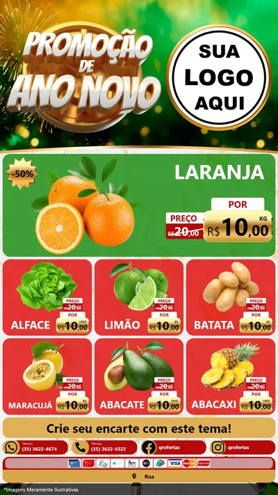 Modelo de Rede Social para Stories com o tema Promoção de Ano Novo para Hortifrúti