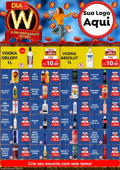Modelo de Encarte para Encarte A4 Vertical com o tema Dia W - O Dia Mais Barato Do Mês para Distribuidora de bebidas