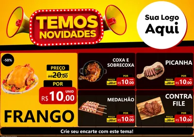 Modelo de Encarte para Encarte A4 Horizontal com o tema Temos Novidades para Assados