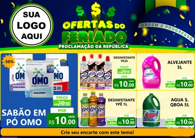 Modelo de Encarte para Encarte A4 Horizontal com o tema Ofertas do Feriado - Proclamação da República para Produtos de Limpeza