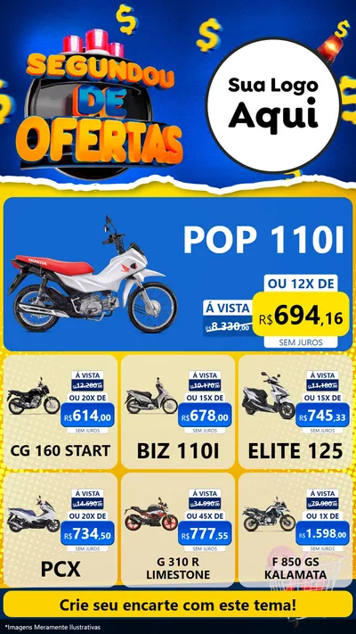 Modelo de Rede Social para Stories com o tema Segundou de Ofertas para Concessionaria de Motos