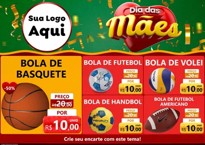 Modelo de Encarte para Encarte A4 Horizontal com o tema Dia das Mães para Artigos Esportivos