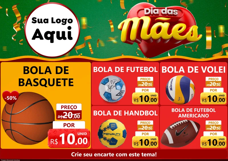 Modelo de Encarte para Encarte A4 Horizontal com o tema Dia das Mães para Artigos Esportivos