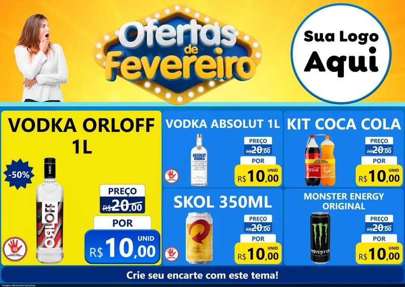 Modelo de Encarte para Encarte A4 Horizontal com o tema Ofertas de Fevereiro para Distribuidora de bebidas
