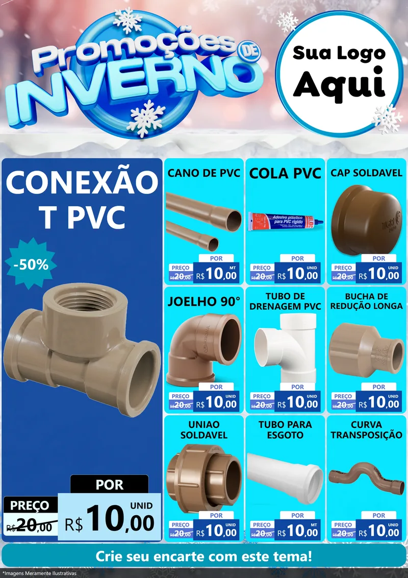 Modelo de Encarte para Encarte A4 Vertical com o tema Promoções de Inverno para Tubos e conexões