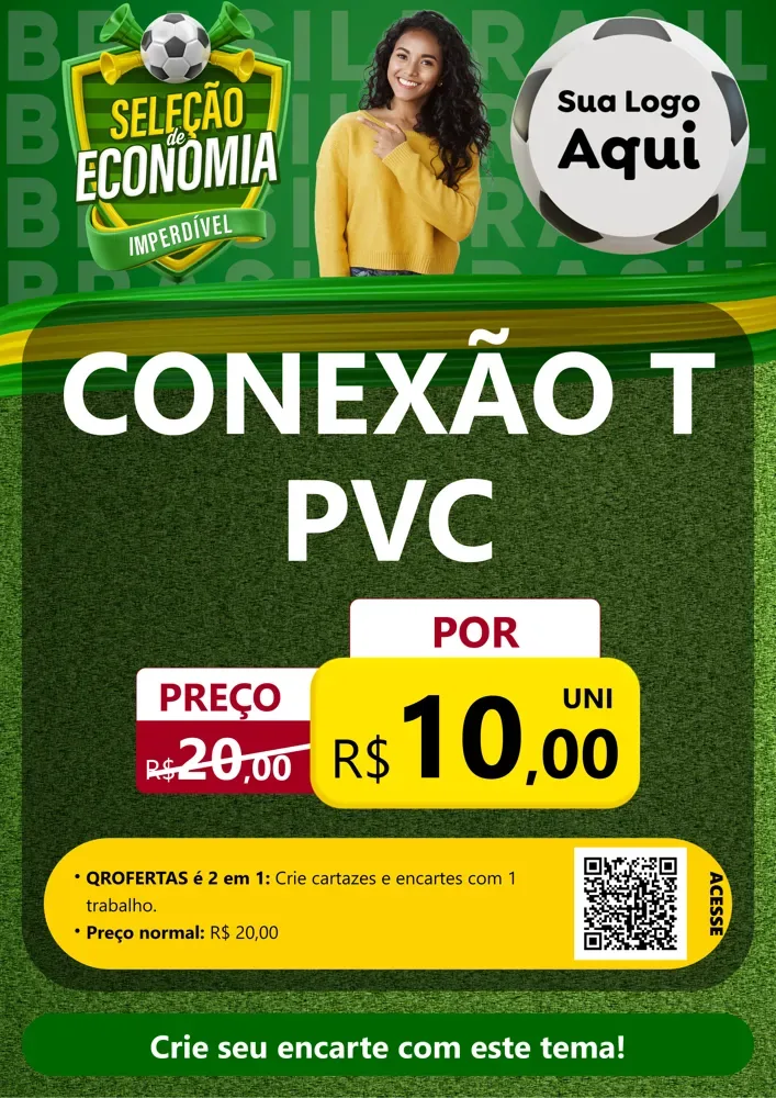 Modelo de Cartaz para Cartaz A4 Vertical com o tema Seleção de Economia - Copa para Tubos e conexões