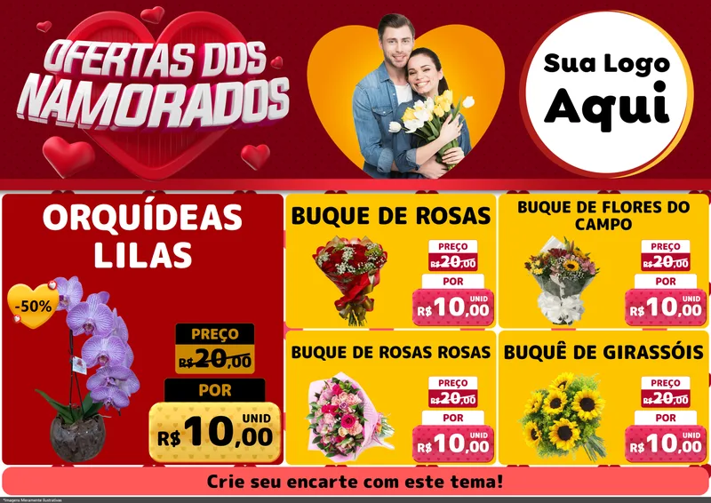 Modelo de Encarte para Encarte A4 Horizontal com o tema Ofertas Dos Namorados para Floricultura e jardim