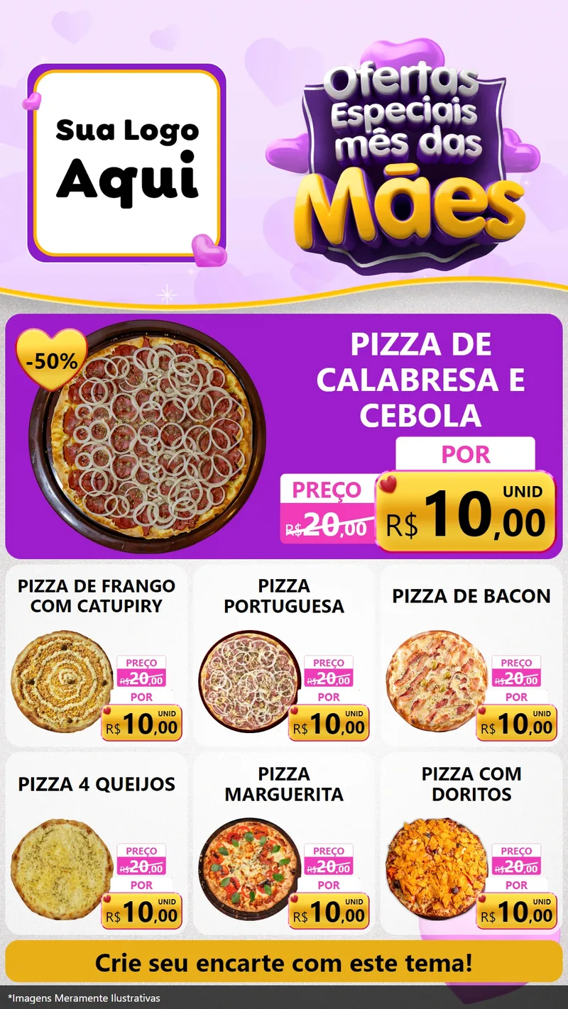 Modelo de Rede Social para Stories com o tema Ofertas Especiais - Mês das Mães para Pizzaria