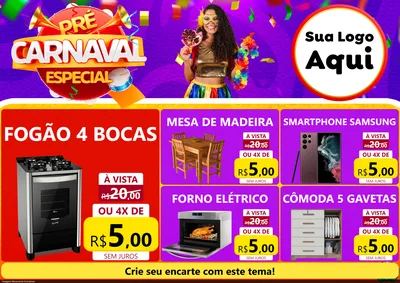 Modelo de Encarte para Encarte A4 Horizontal com o tema Pré-Carnaval Especial para Móveis e Eletro