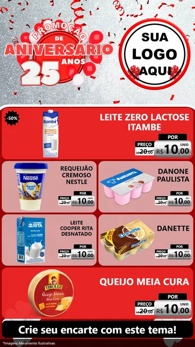 Modelo de TV para TV Vertical com o tema Promoção de Aniversário - 25Anos para Frios e Laticínios