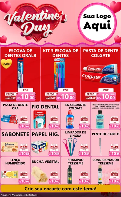 Modelo de Encarte para Encarte Grande com o tema Valentine's Day para Higiene Pessoal