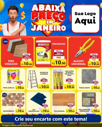 Modelo de Rede Social para Feed Instagram com o tema Abaixa Preço em Janeiro para Material para Construção