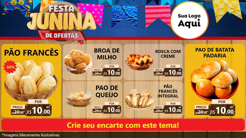 Modelo de TV para TV Horizontal com o tema Festa Junina de Ofertas para Padaria