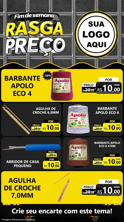 Modelo de TV para TV Vertical com o tema Fim de Semana Rasga Preço para Armarinho e Aviamentos