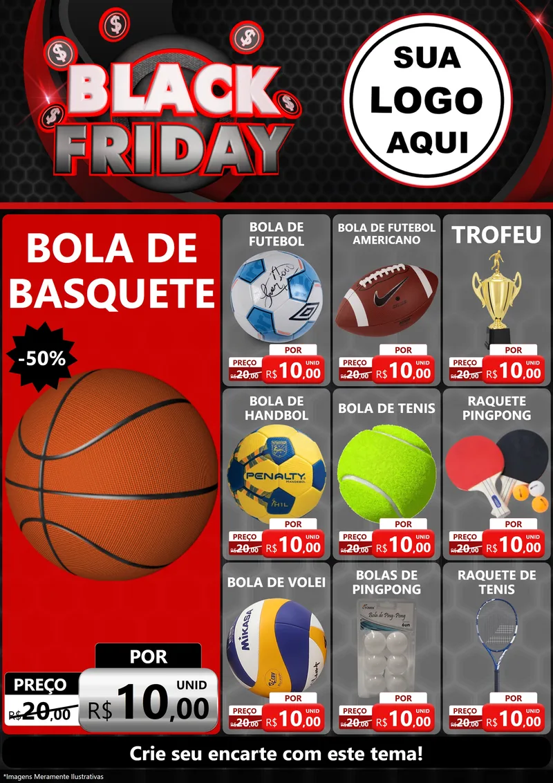 Modelo de Encarte para Encarte A4 Vertical com o tema Black Friday para Artigos Esportivos