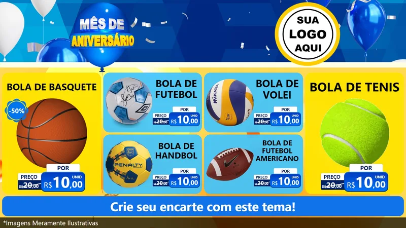 Modelo de TV para TV Horizontal com o tema Mês de Aniversário para Artigos Esportivos