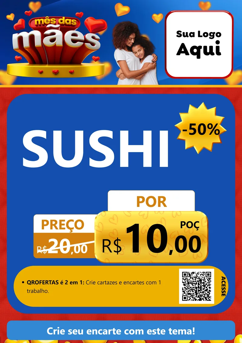 Modelo de Cartaz para Cartaz A4 Vertical com o tema Mês das Mães para Comida japonesa
