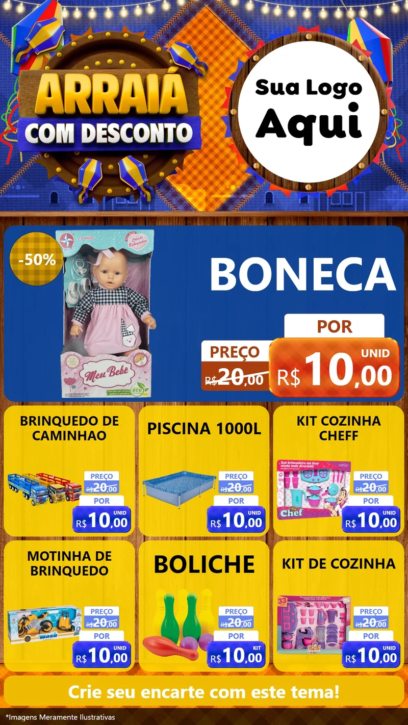 Modelo de Rede Social para Stories com o tema Arraiá Com Desconto para Brinquedos