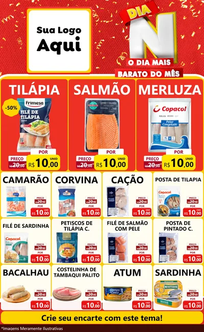 Modelo de Encarte para Encarte Grande com o tema Dia N o Dia Mais Barato do Mês para Peixaria