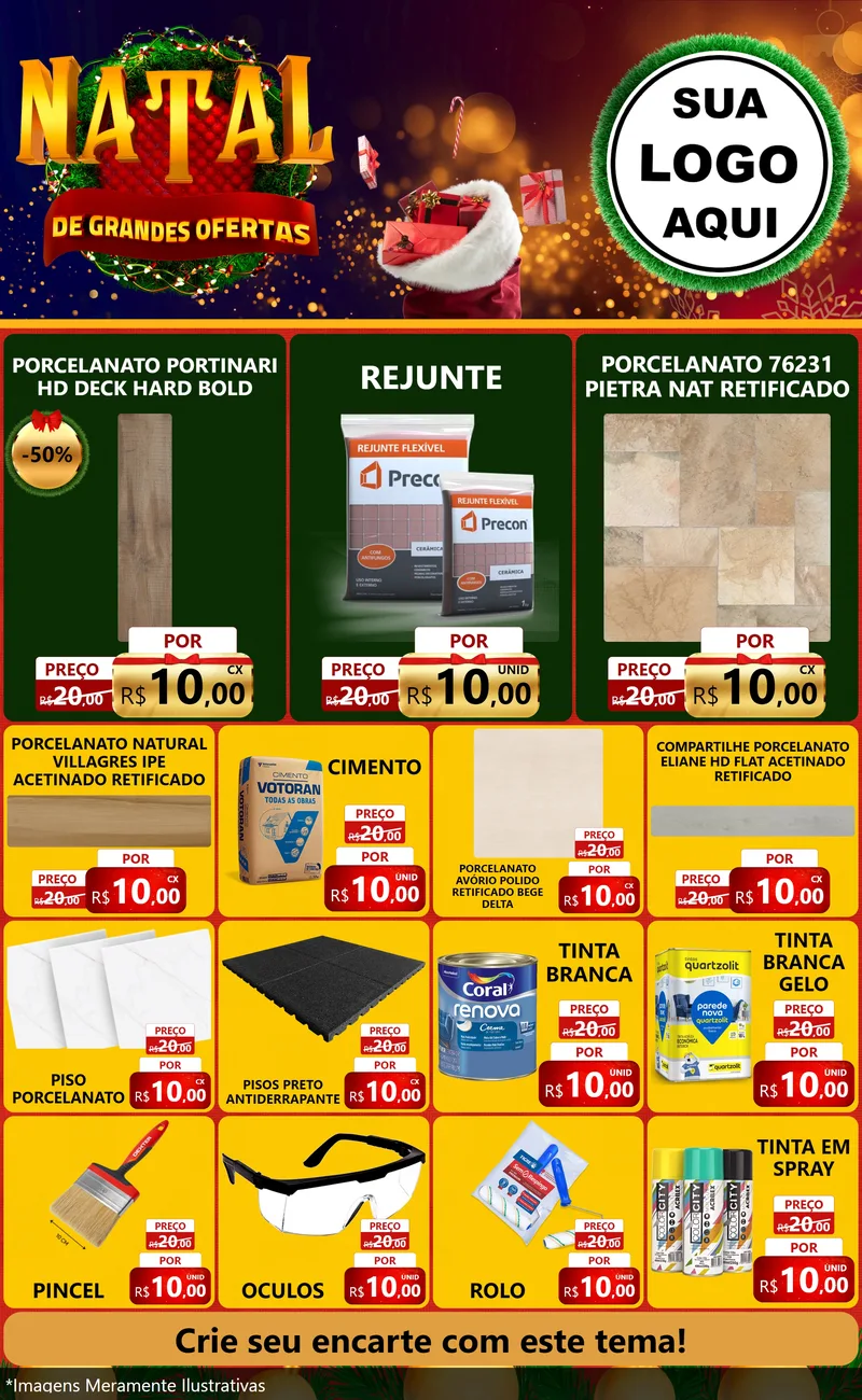 Modelo de Encarte para Encarte Grande com o tema Natal de Grandes Ofertas para Pisos e revestimentos
