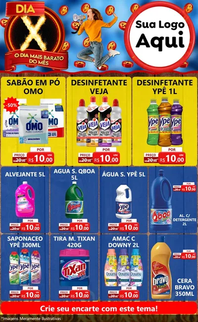 Modelo de Encarte para Encarte Grande com o tema Dia X - O Dia Mais Barato Do Mês para Produtos de Limpeza