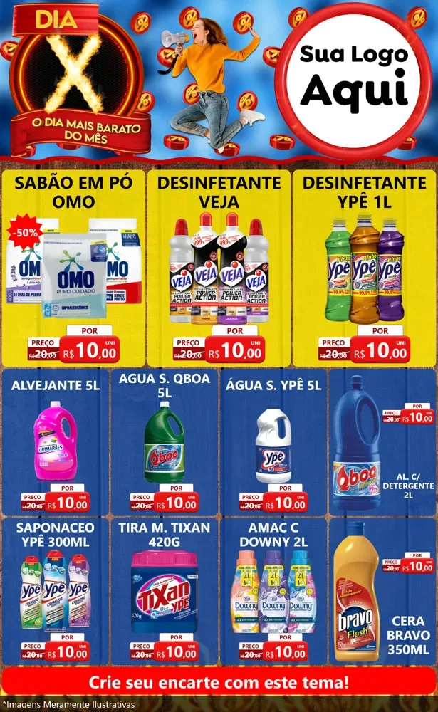 Modelo de Encarte para Encarte Grande com o tema Dia X - O Dia Mais Barato Do Mês para Produtos de Limpeza