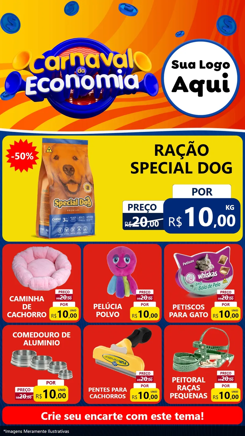 Modelo de Rede Social para Stories com o tema Carnaval da Economia para Pet Shop