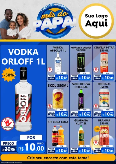 Modelo de Encarte para Encarte A4 Vertical com o tema Ofertas Imperdíveis Mês Do Papai para Distribuidora de bebidas