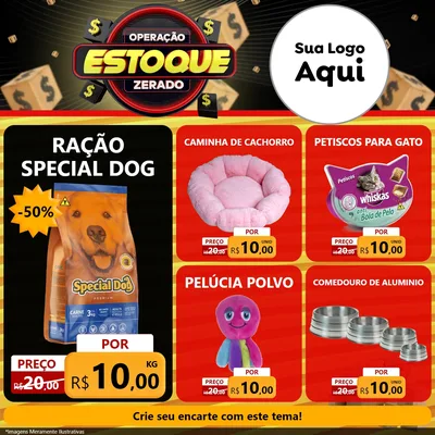 Modelo de Rede Social para Feed Facebook com o tema Operação Estoque Zerado para Pet Shop