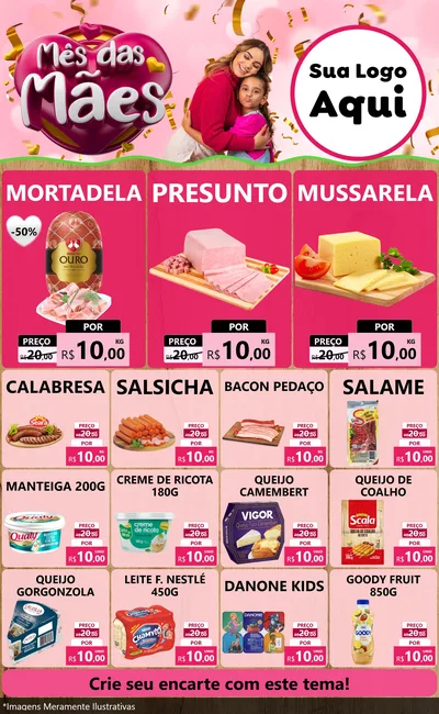 Modelo de Encarte para Encarte Grande com o tema Mês das Mães para Frios e Laticínios