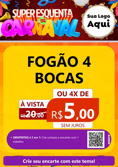 Modelo de Cartaz para Cartaz A4 Vertical com o tema Super Esquenta de Carnaval para Móveis e Eletro