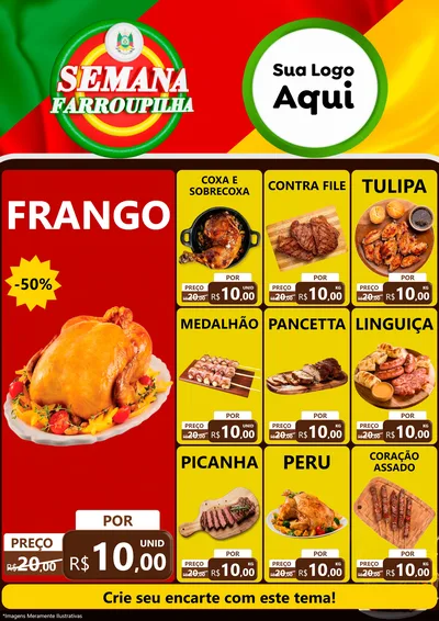 Modelo de Encarte para Encarte A4 Vertical com o tema Semana Farroupilha para Assados