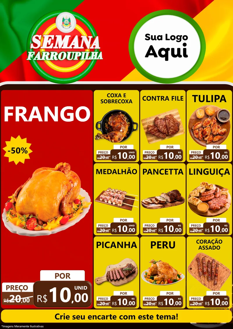 Modelo de Encarte para Encarte A4 Vertical com o tema Semana Farroupilha para Assados
