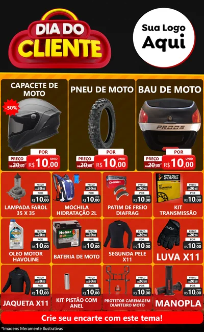 Modelo de Encarte para Encarte Grande com o tema Dia do Cliente para Moto peças