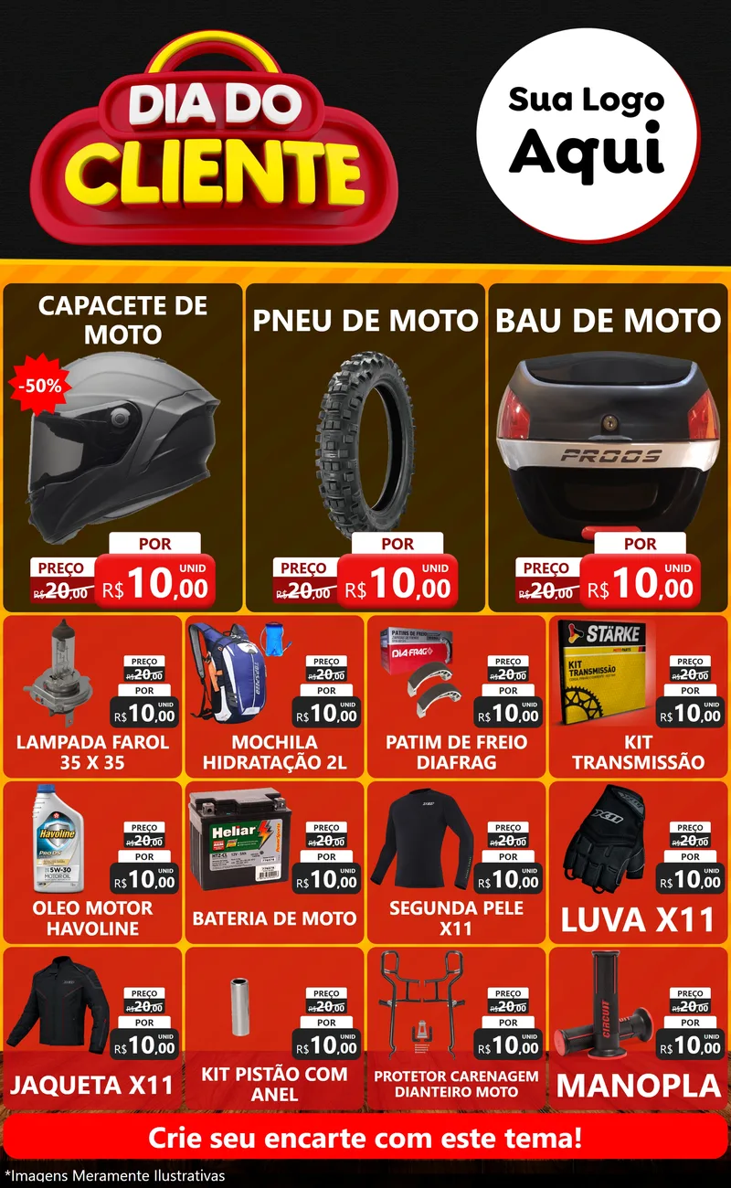 Modelo de Encarte para Encarte Grande com o tema Dia do Cliente para Moto peças