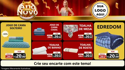Modelo de TV para TV Horizontal com o tema Super Ano Novo para Cama, Mesa e Banho