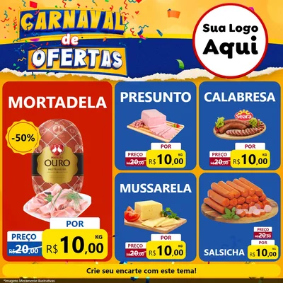 Modelo de Rede Social para Feed Facebook com o tema Carnaval de Ofertas para Frios e Laticínios