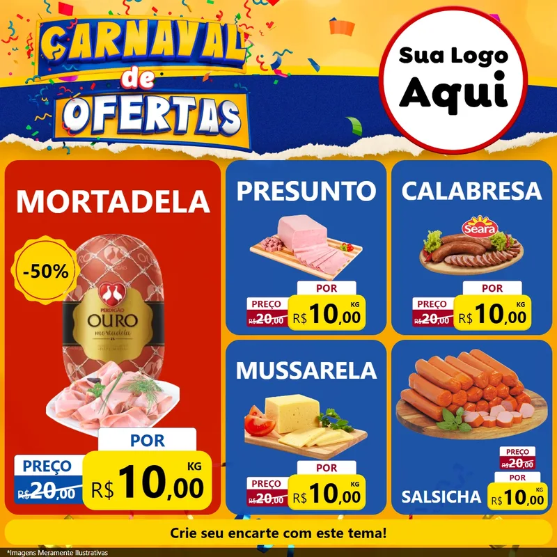 Modelo de Rede Social para Feed Facebook com o tema Carnaval de Ofertas para Frios e Laticínios