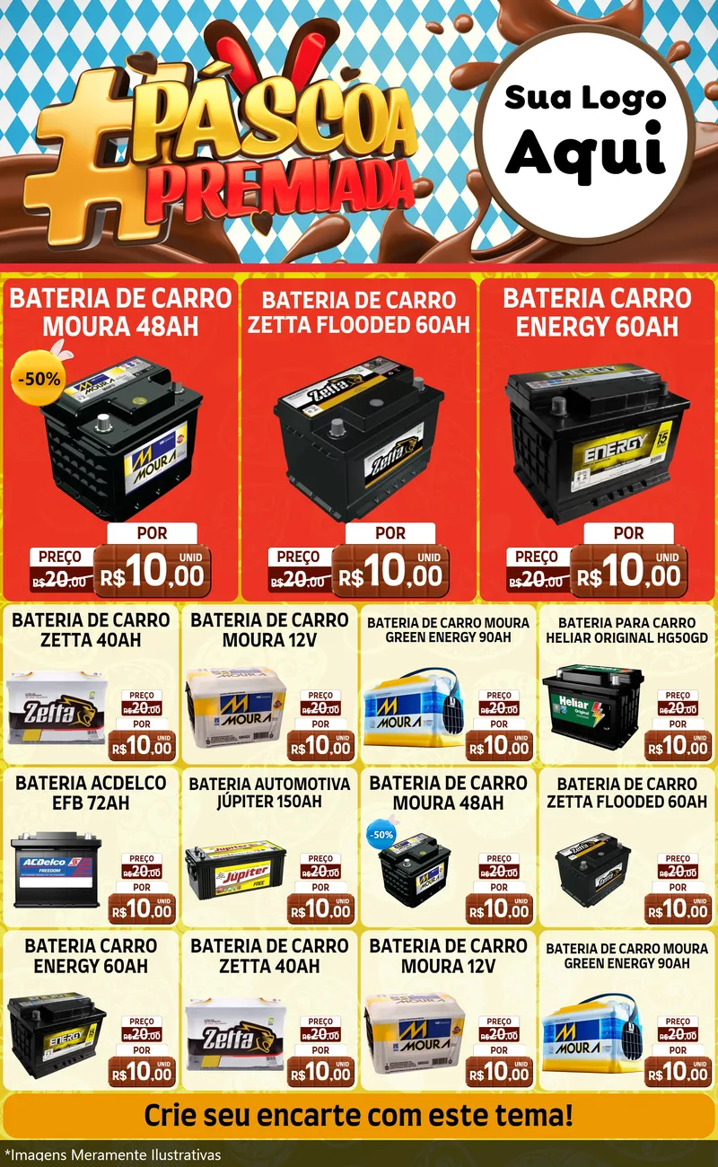 Modelo de Encarte para Encarte Grande com o tema Páscoa Premiada para Baterias Elétricas
