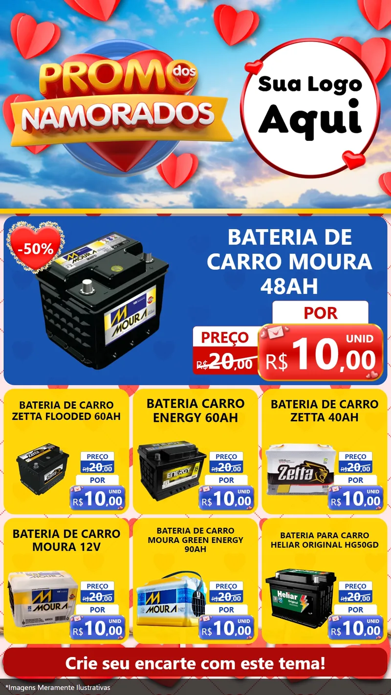 Modelo de Rede Social para Stories com o tema Promo dos Namorados para Baterias Elétricas
