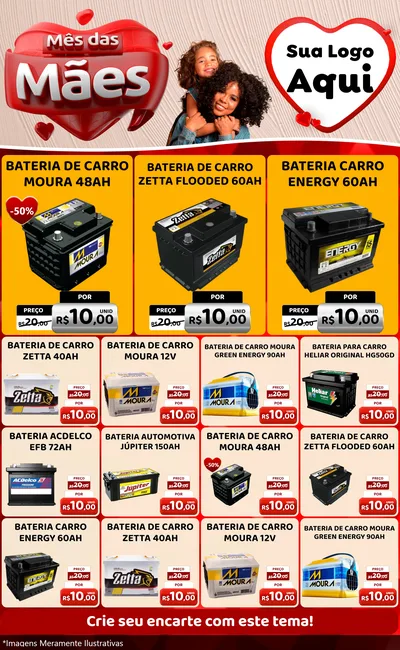 Modelo de Encarte para Encarte Grande com o tema Mês das Mães para Baterias Elétricas